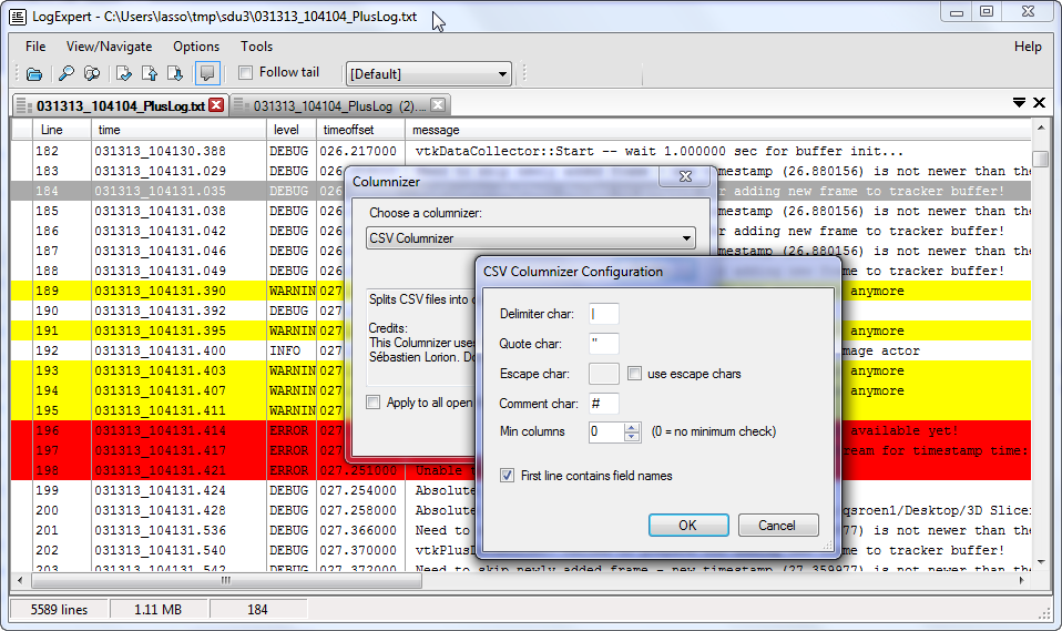 LogExpert configuration 1